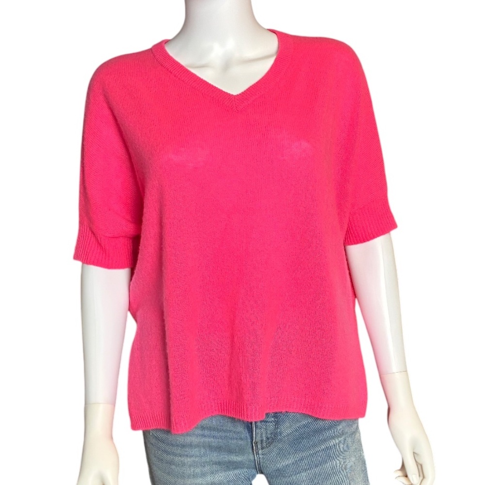 Brodie Cashmere Hot Pink V-Neck Sweater XS